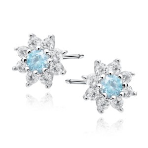Cercei argint floare cu piatra bleu DiAmanti Z1939ER_AQ-DIA (Argint 925‰ 0,9 g.)
